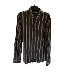 Club Monaco Button Down Shirt XL Striped Cotton Long Sleeve Black Gray  Casual